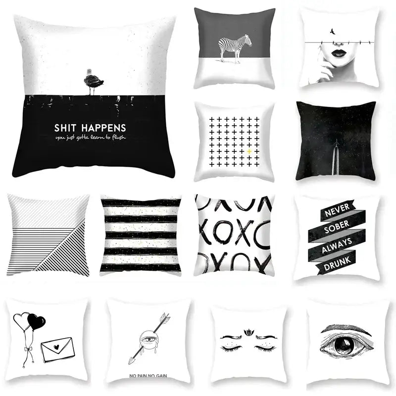 Minimalist black and white geometric cushion cover featuring decorbites black geometric throw pillows with unique designs for living room decor
