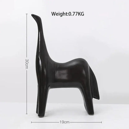 Black glossy ceramic horse figurine 30cm tall minimalist home decor white horse abstract ornaments for living room