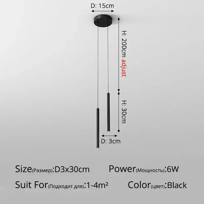 Minimalist black modern pendant light with adjustable height and sleek cylindrical design for dining room use