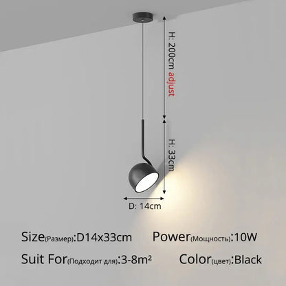 Black matte-finished adjustable modern pendant light with a sleek minimalist design for dining room use