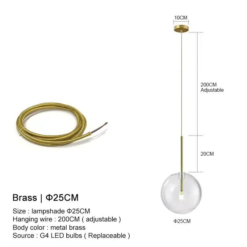 Minimalist brass and clear glass ball pendant light with a clear glass globe for dining room decorbites pendant light