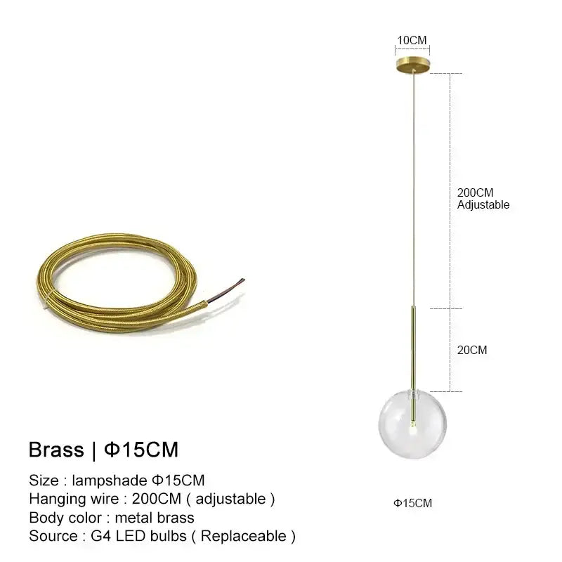 Minimalist brass pendant light with clear glass ball and 200cm adjustable wire for dining room decorbites clear glass