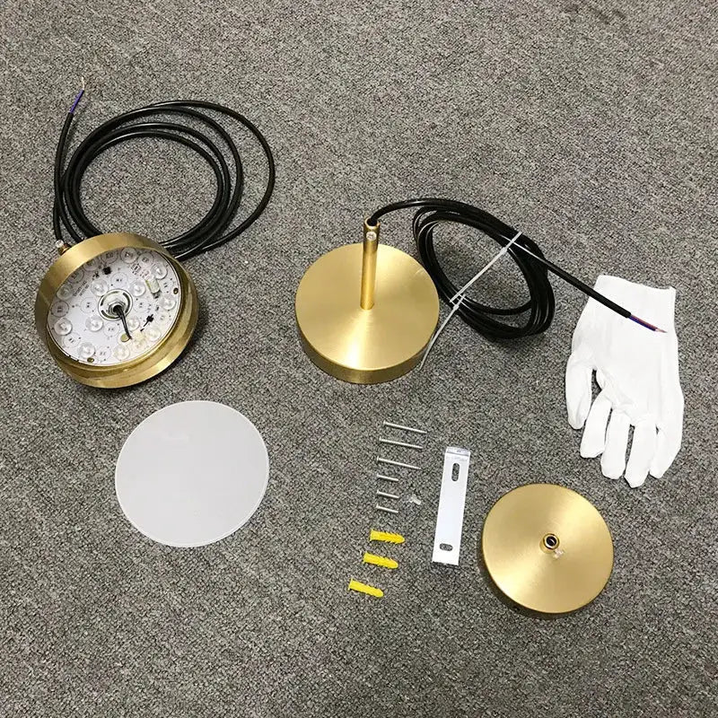 Minimalist brass led pendant light fixture with integrated led array and black wiring for dining room decorbites brass led pendant