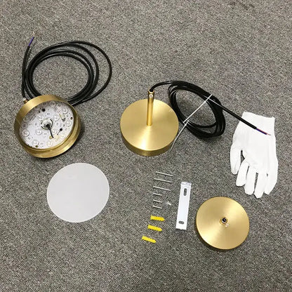 Minimalist brass led pendant light fixture with integrated led array and black wiring for dining room decorbites brass led pendant