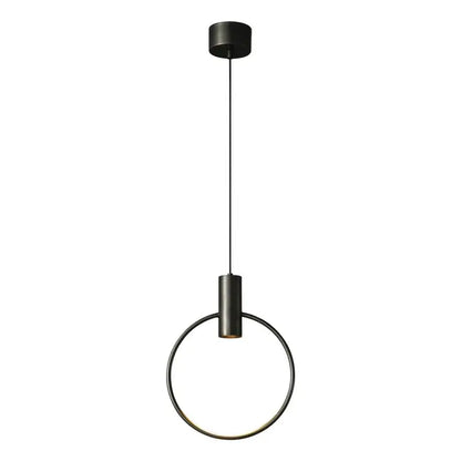 Black cylindrical pendant light featuring a minimalist brass ring design for decorbites brass ring chandelier lighting