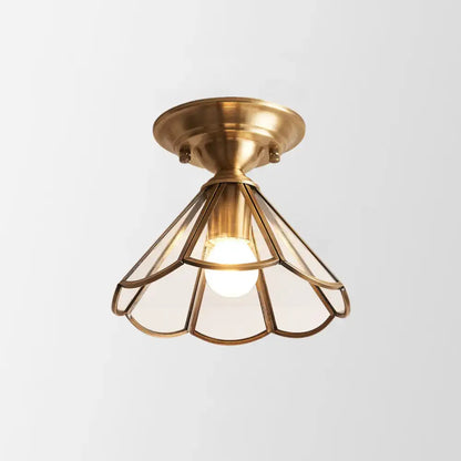 Decorbites minimalist brass flush mount with antique brass finish and petal-shaped glass shade single bulb flush lighting