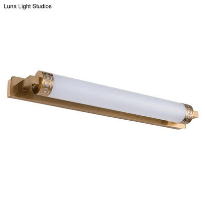 Minimalist bronze greek key wall light sconce with gold finish frosted glass cylinder for bathroom vanity