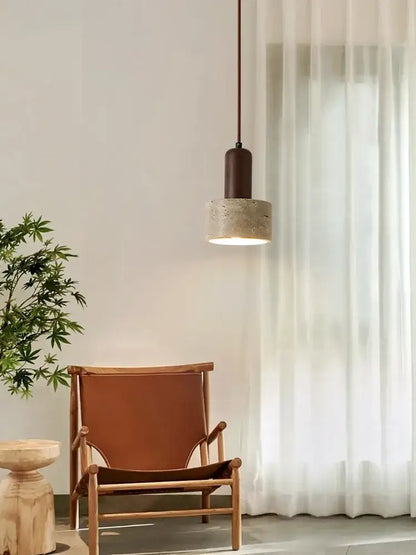 A minimalist pendant lamp with a dark brown top and textured cream wind led concrete shade for dining room decorbites cream wind