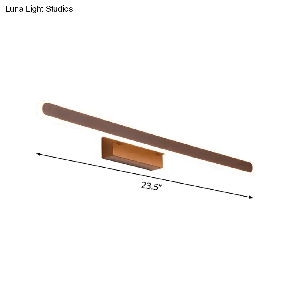 Minimalist brown led vanity wall light with matte bronze finish and sleek rectangular design for bathroom use