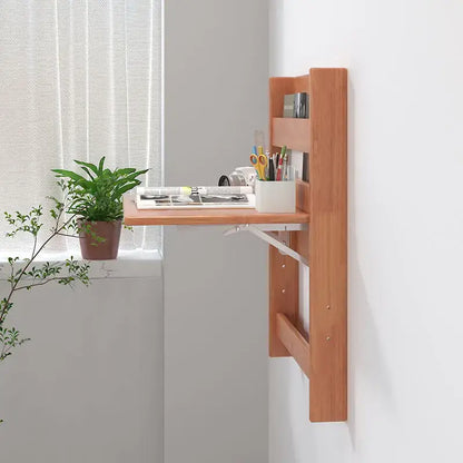 Minimalist light brown wooden decorbites corner computer desk folding table with slanted surface and storage shelves