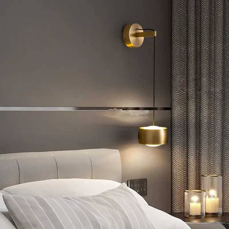 Minimalist brushed brass and matte black wall lamp with gold-toned copper adjustable led arm for bedroom decorbites copper adjustable