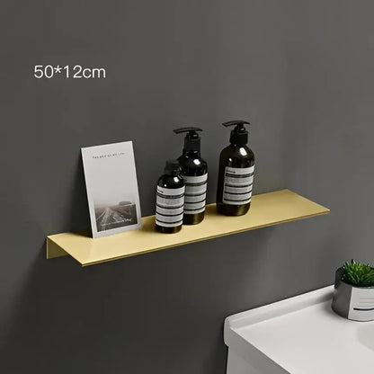 Minimalist brushed gold metal bathroom shelf wall mounted shampoo rack with sleek decorbites brushed gold design