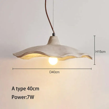 Minimalist beige handcrafted ceramic pendant chandelier with wavy petal design and warm glow for concrete ceiling hanging