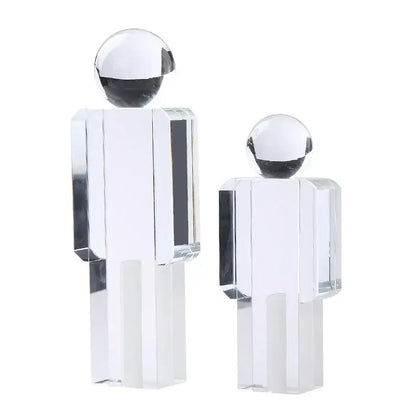 Clear acrylic decorbites crystal man statue with polished chrome sphere head for minimalist living room decor