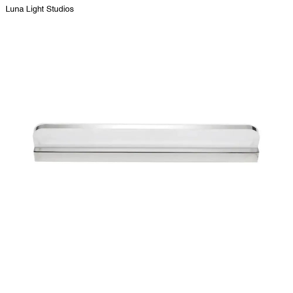 Minimalist chrome led vanity wall light with frosted glass diffuser and sleek modern design for bathroom use