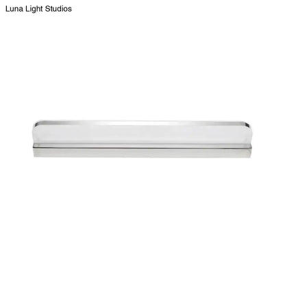 Minimalist chrome led vanity wall light with frosted glass diffuser and sleek modern design for bathroom use