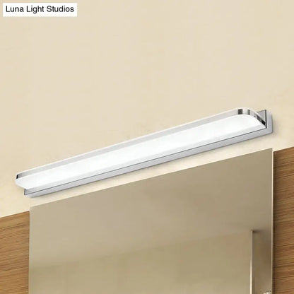Minimalist chrome-finished rectangular led vanity wall light with sleek design ideal as a modern bathroom wall lamp