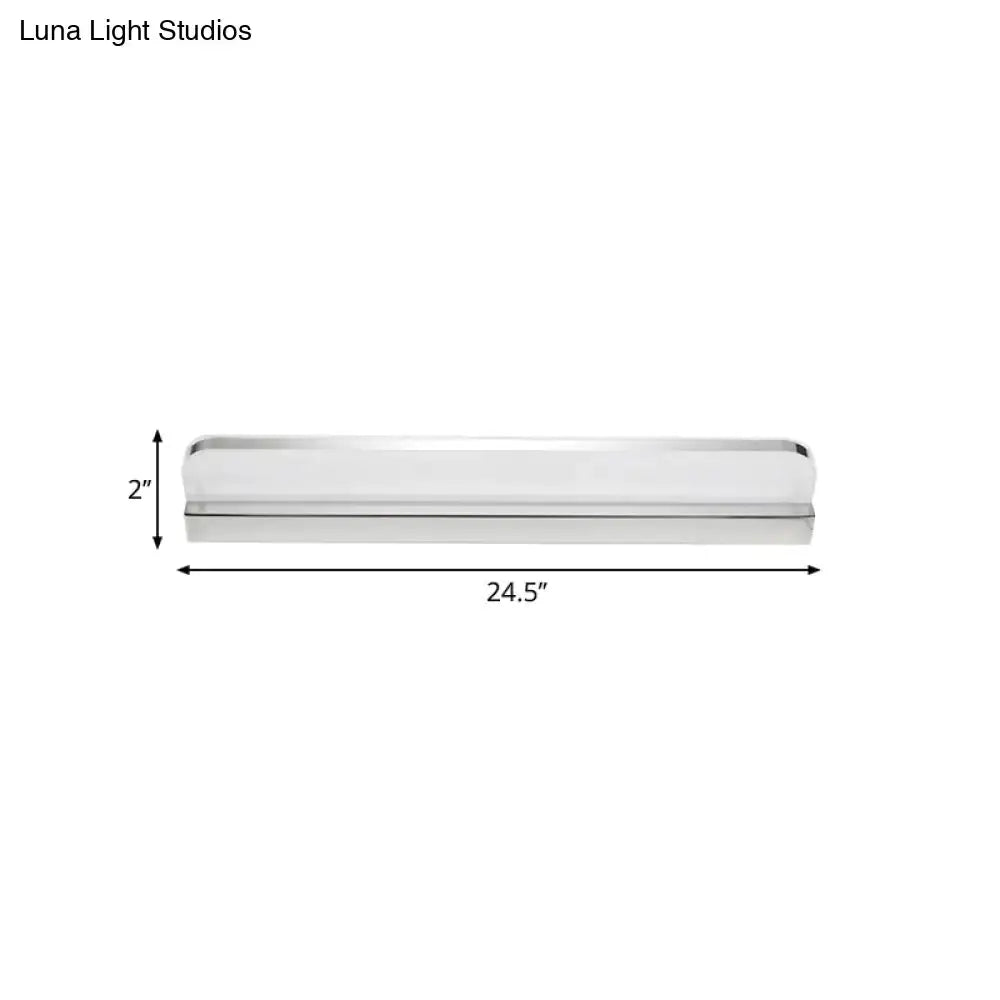 Minimalist chrome led vanity wall light with polished chrome finish and frosted glass diffuser for bathroom use