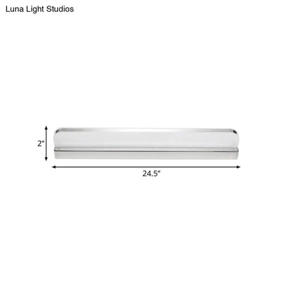 Minimalist chrome led vanity wall light with polished chrome finish and frosted glass diffuser for bathroom use