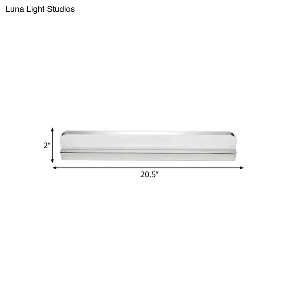 Minimalist chrome led vanity wall light with sleek rectangular design 20.5 by 2 inches perfect as bathroom wall light