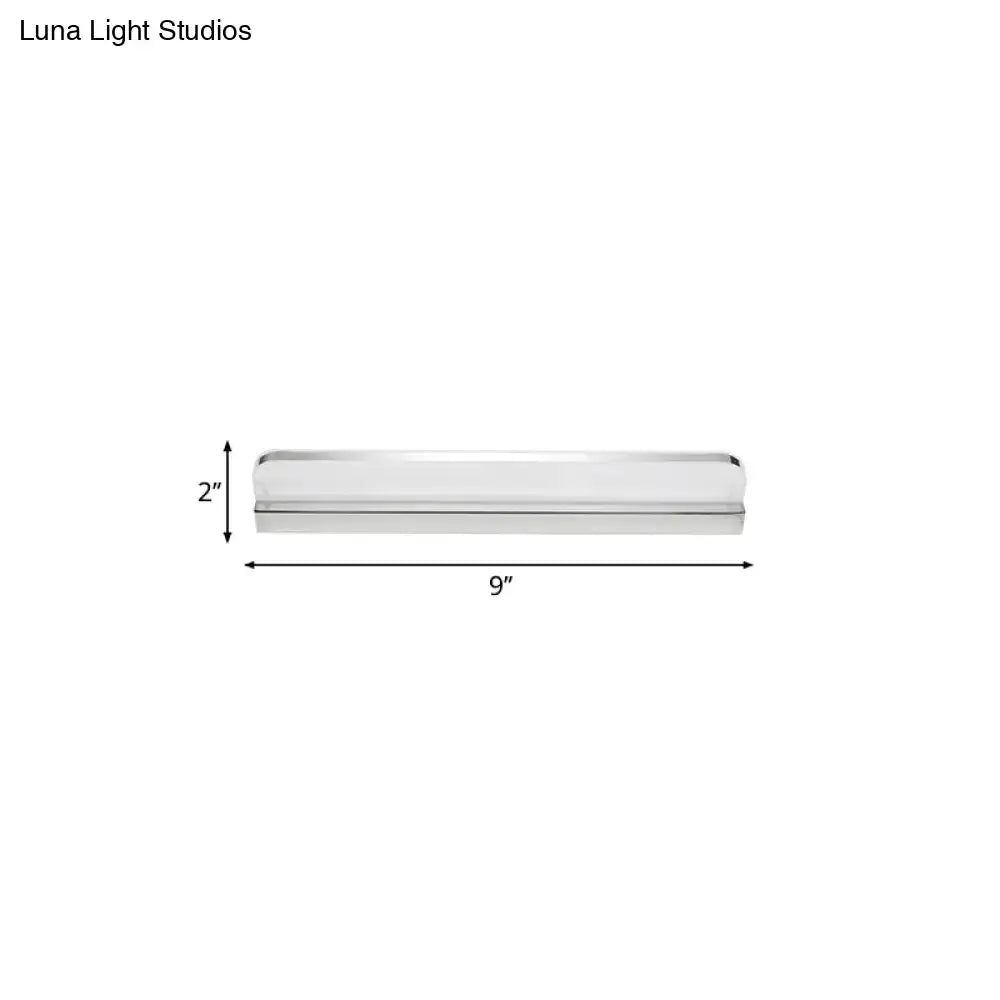 Minimalist chrome led vanity wall light with frosted glass cover 9x2 inch rectangular wall lamp for bathroom