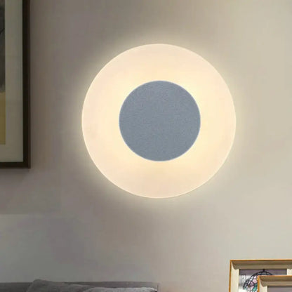 Minimalist circular led wall lamp with a soft glowing ring and textured gray center for living room backlit use, 110v-120v 220v-240v