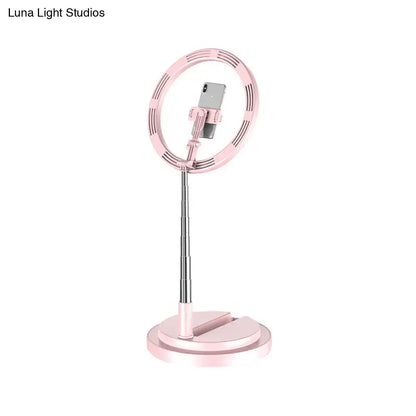 Pink minimalist circular metal mobile phone vanity wall light with adjustable stand for 110v-120v use