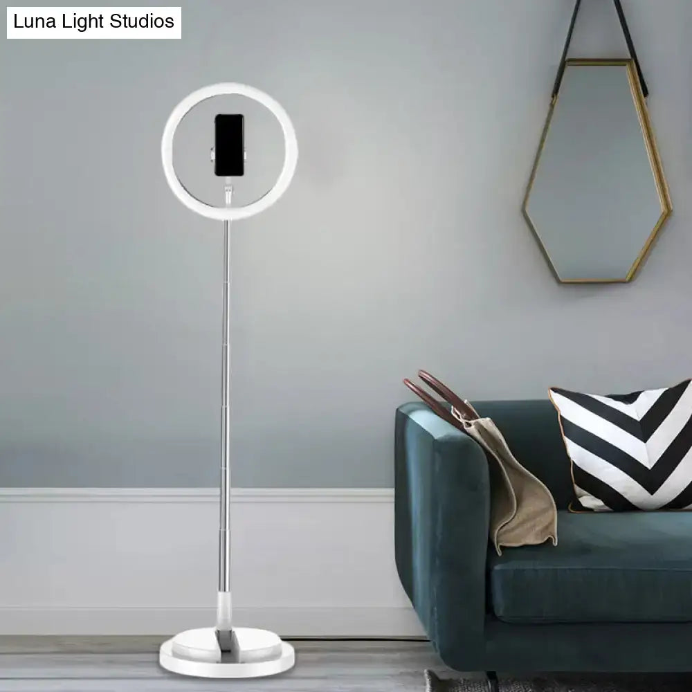 Minimalist white circular metal mobile phone vanity light with slender stand for bedroom wall light 110v-120v use