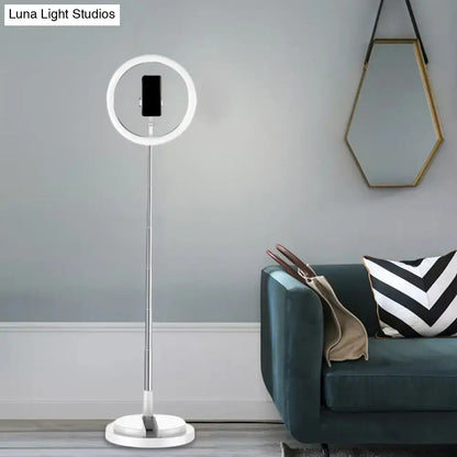 Minimalist white circular metal mobile phone vanity light with slender stand for bedroom wall light 110v-120v use