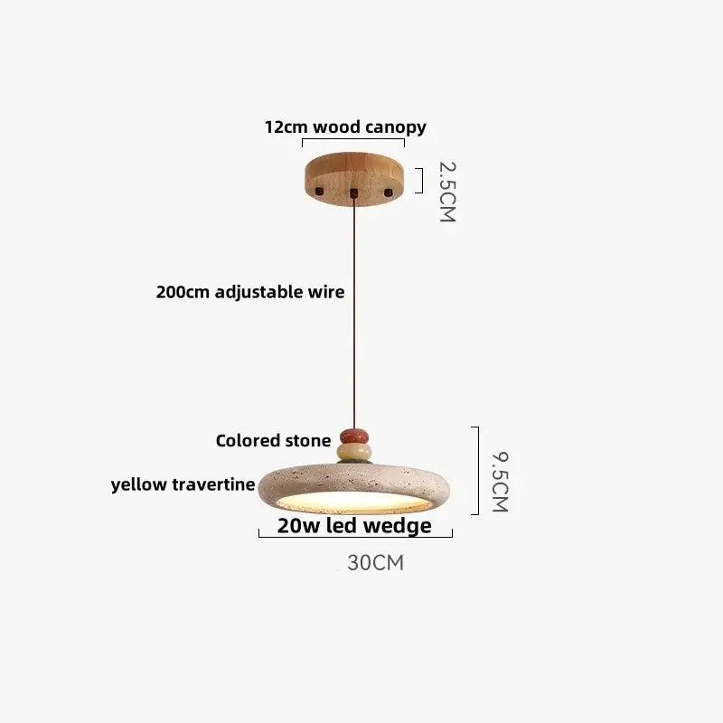 Minimalist led wood pendant light with 12cm wooden canopy yellow travertine disc for dining room decorbites led wood