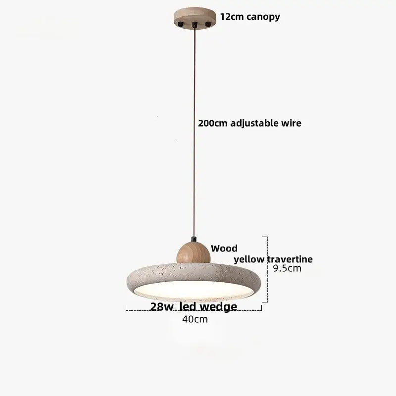 Minimalist concrete and wood led wood pendant light with a yellow travertine shade and 12cm wooden canopy by decorbites led wood