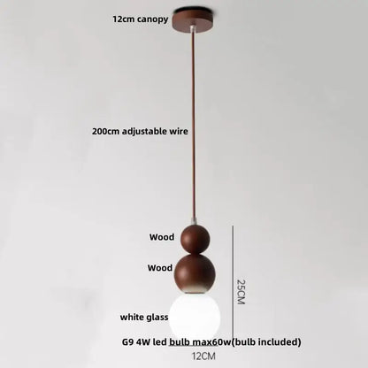 Minimalist concrete and wood led wood pendant light with dark brown wooden spheres and white glass globe for dining room decorbites led wood pendant