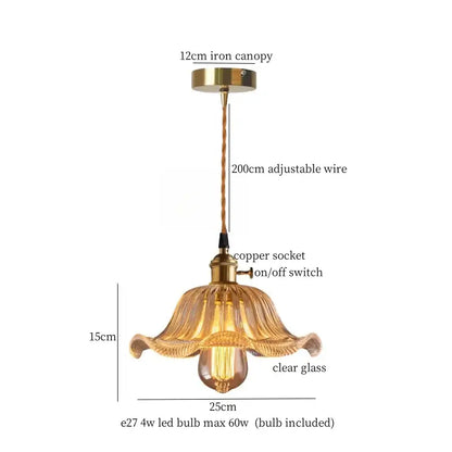 Minimalist brass-finished flower-shaped pendant light with clear glass led hanging shade and exposed led bulb