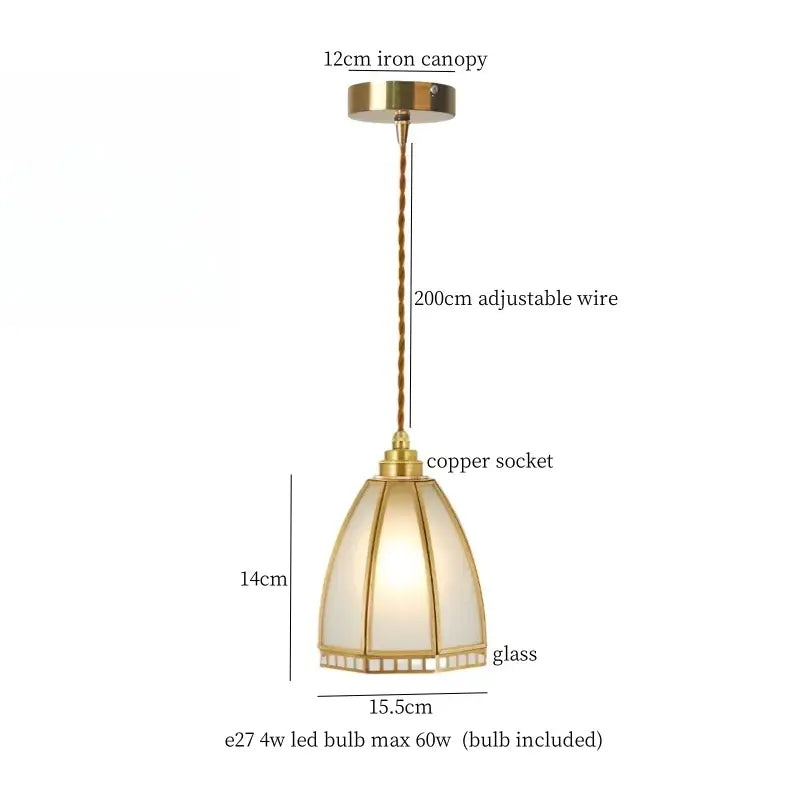 Minimalist brass-finished pendant light with frosted glass shade and adjustable copper wire for kitchen led hanging lamp