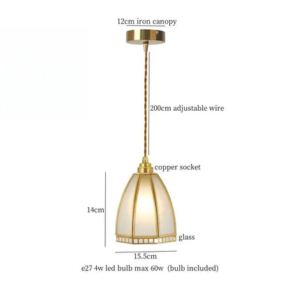 Minimalist brass-finished pendant light with frosted glass shade and adjustable copper wire for kitchen led hanging lamp