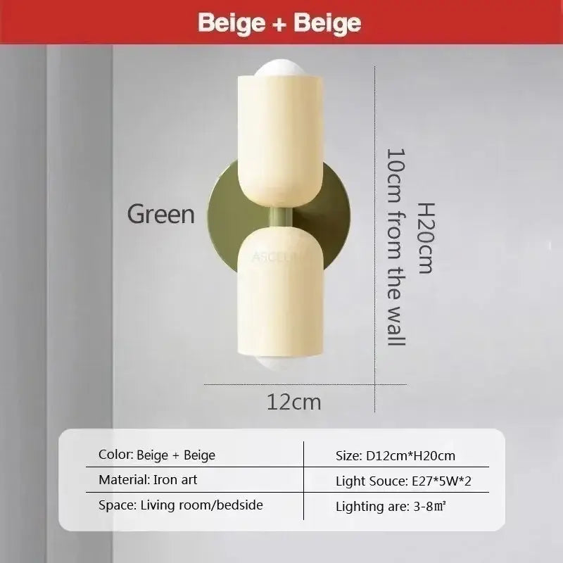 Beige double head wall lamps with green iron art backplate for bedroom decorbites cream double minimalism