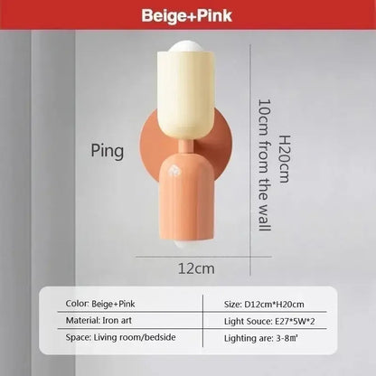 Minimalist cream double head iron wall lamps in beige and pink with modern cylindrical design for bedroom decorbites cream double