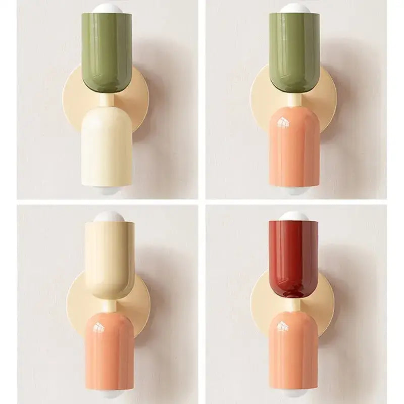 Minimalist cream double head wall lamps with matte olive cream upper and orange lower cylinder for bedroom decorbites cream double