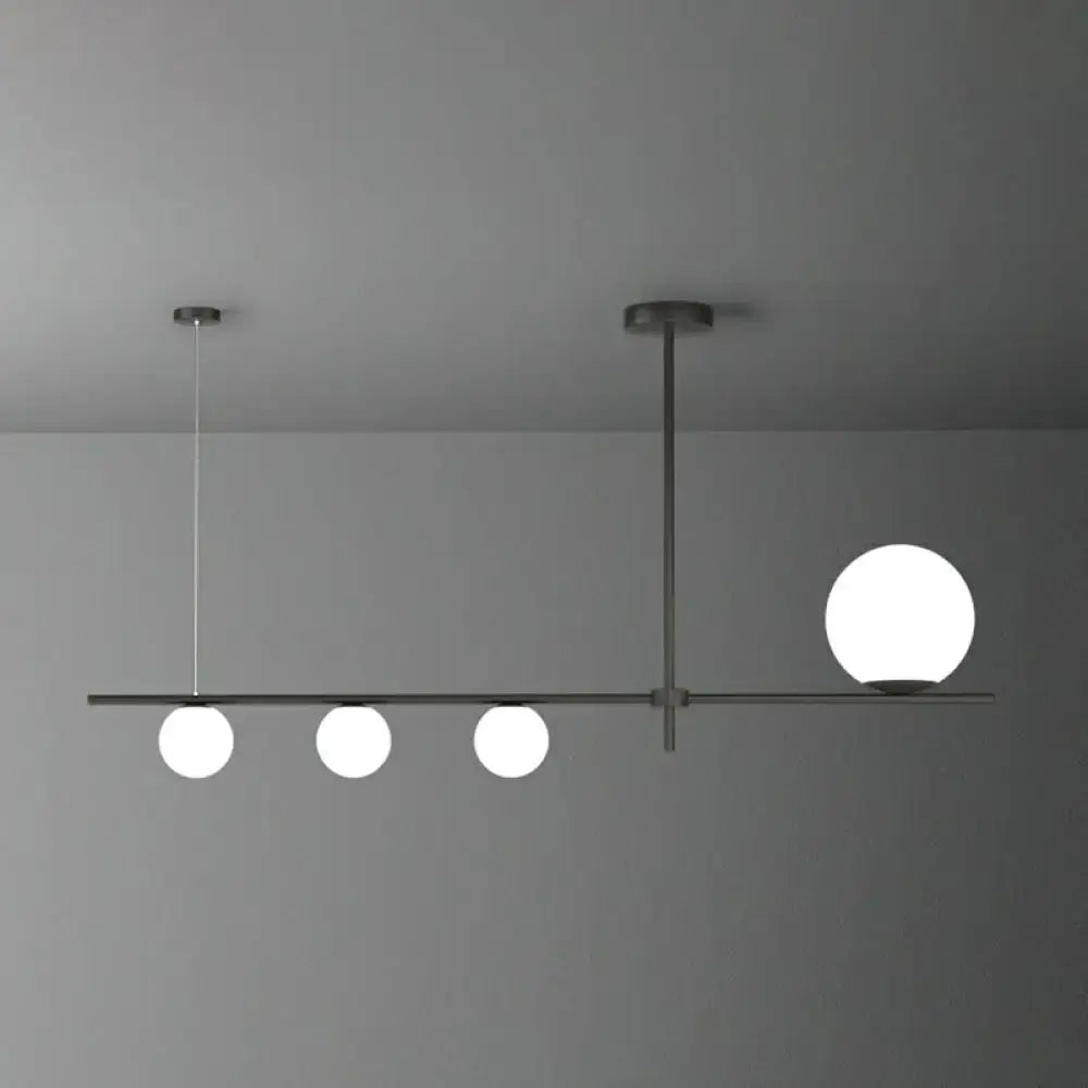 Decorbites minimalist cream glass globe island pendant light with black metal frame and three bulbs for dining room