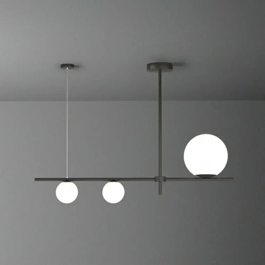 DecorBites™ minimalist globe island pendant light with cream glass globes for dining room in matte black frame