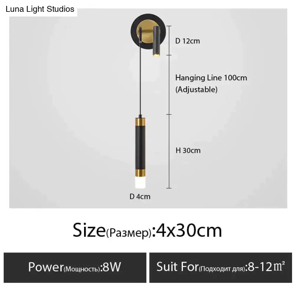 Minimalist creative luxury black and gold cylindrical pendant light with frosted glass bulb for luxury bedroom bedside