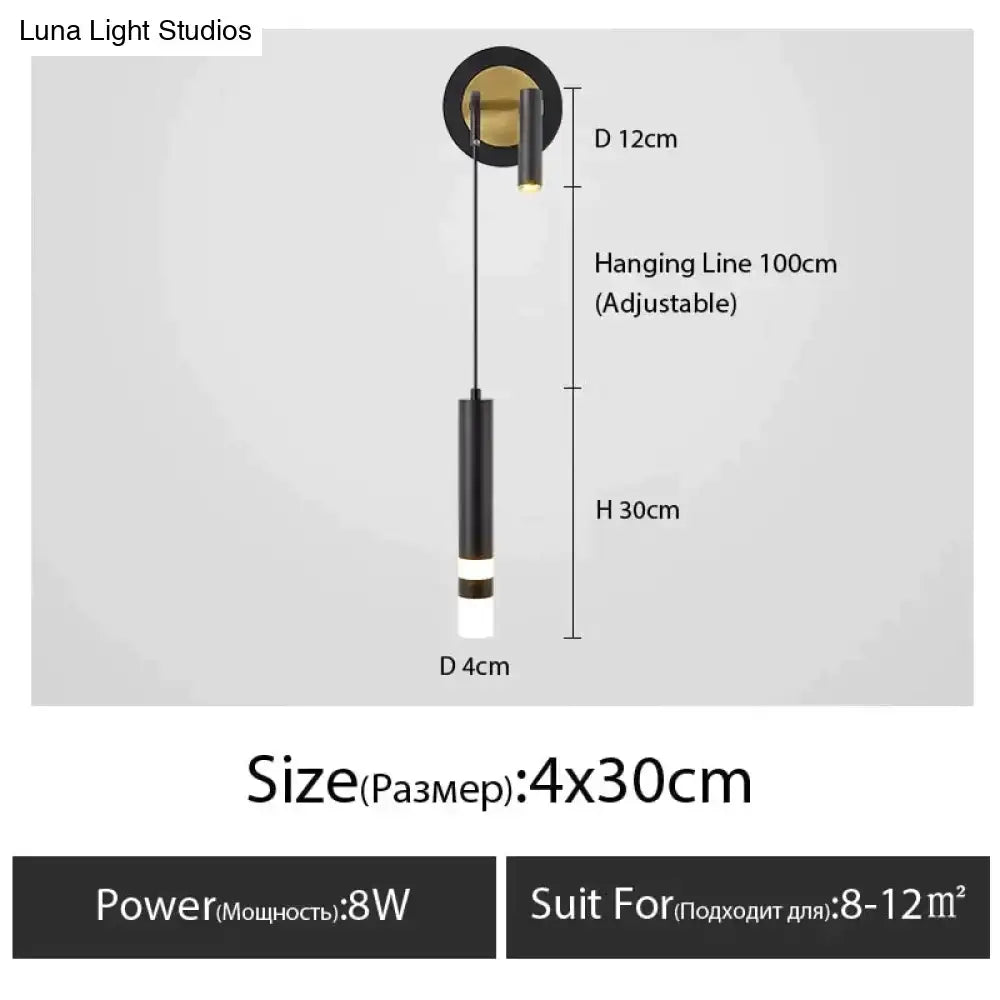 Minimalist creative luxury black cylindrical pendant light with gold ceiling mount and white accent for luxury bedroom bedside