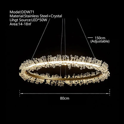 Minimalist crystal gold black ring chandelier with stainless steel frame and cascading clear crystal droplets for dining room decorbites crystal gold