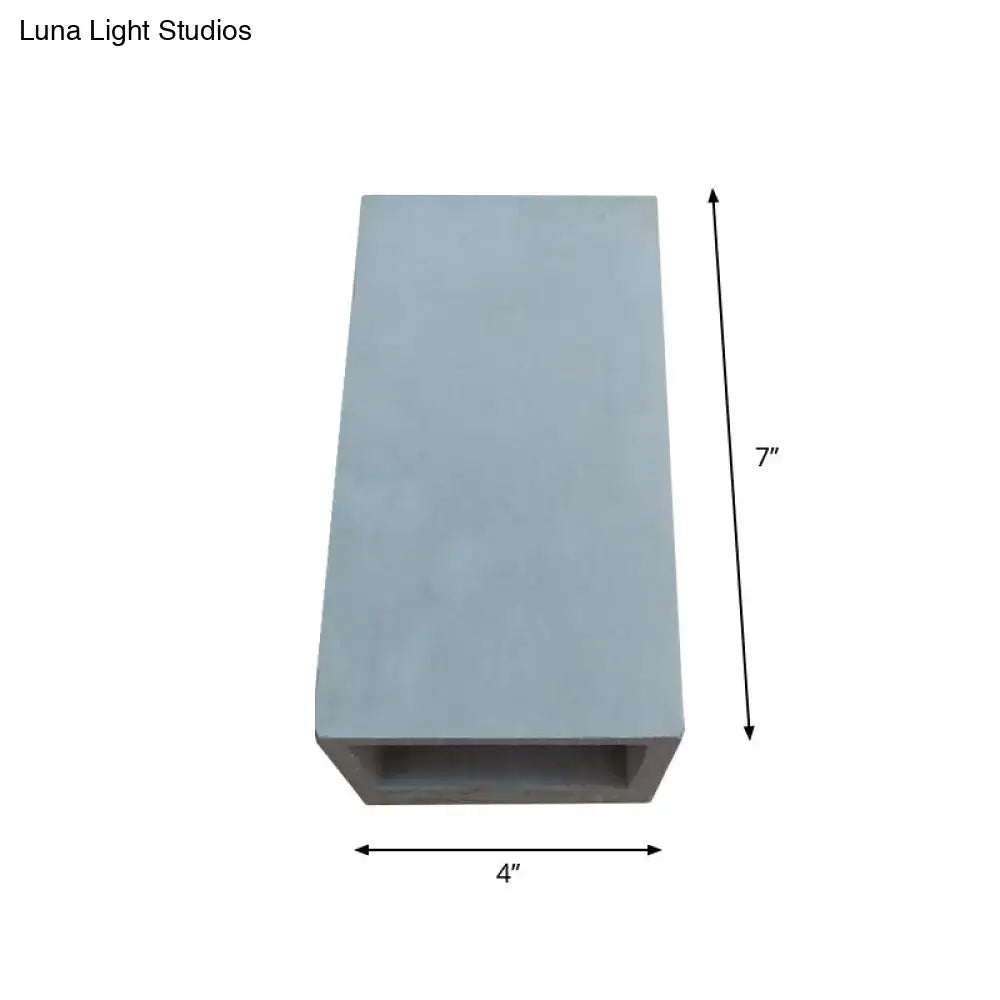 Gray cube cuboid cement flush mount wall light with hollow rectangular planter 7 inches tall by 4 inches wide