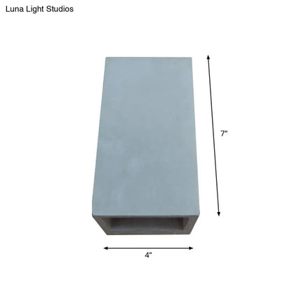 Gray cube cuboid cement flush mount wall light with hollow rectangular planter 7 inches tall by 4 inches wide