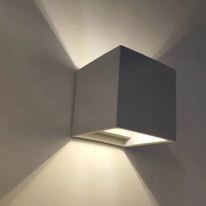 Minimalist matte gray cube cuboid cement flush mount wall light designed for stairs with sleek modern design