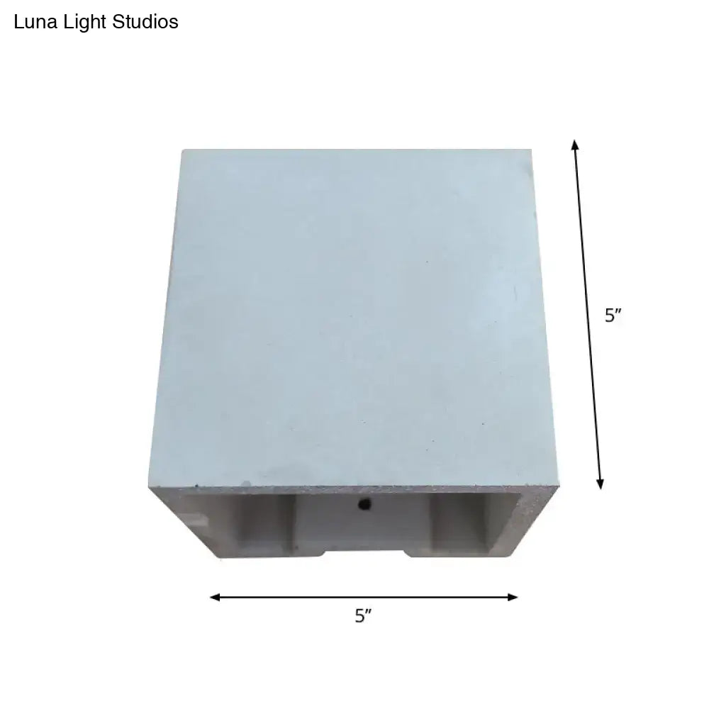 Minimalist cube cuboid cement flush mount wall light featuring a sleek white 5-inch square concrete planter design