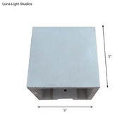 Minimalist cube cuboid cement flush mount wall light featuring a sleek white 5-inch square concrete planter design
