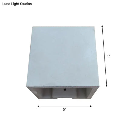 Minimalist cube cuboid cement flush mount wall light featuring a sleek white 5-inch square concrete planter design