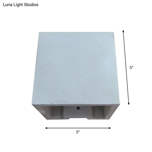 Minimalist cube cuboid cement flush mount wall light featuring a sleek white 5-inch square concrete planter design